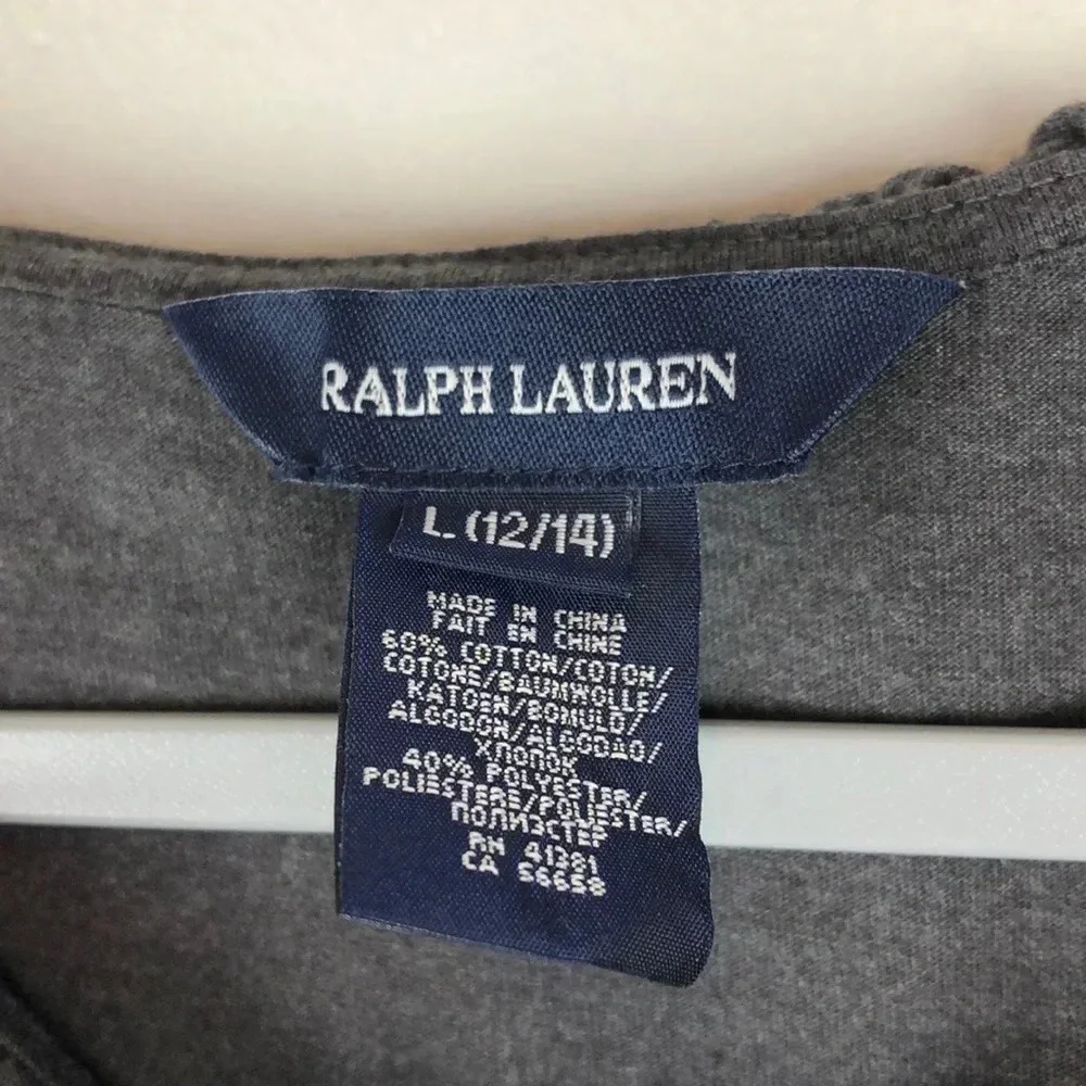 Ralph Lauren New Girls L Gray Sleeveless‎ Ruffle Cotton Blend Dress